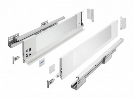 ОБКОВ за МЕБЕЛИ - Sertar AxisPro Glass 450 mm, H167 mm, soft-close, extragere totala, 40 kg, alb