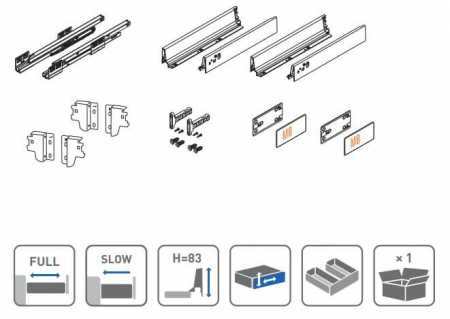 Sertar ModernBox 500 mm, montaj sub chiuveta, extractie totala, amortizare, gri mat [2]