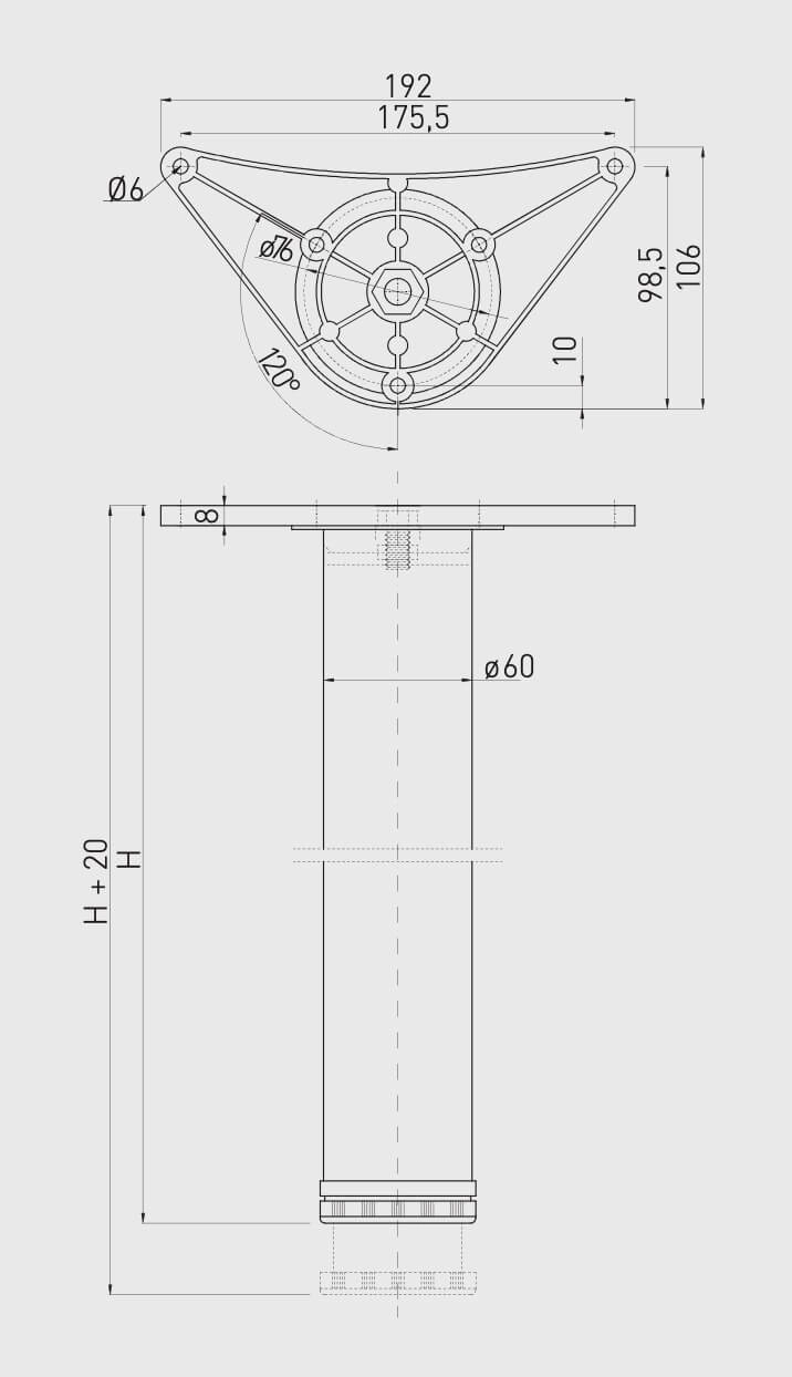 Set 4 picioare masa A6 710 mm, alb mat [1]