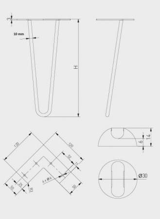 Set 4 picioare masa cafea ARTO 2R H304 mm, negru mat [3]