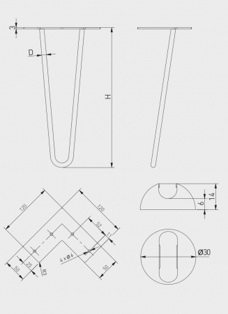Set 4 picioare masa cafea ARTO 2R H406 mm, Ø12 mm, negru mat [3]