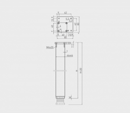 Set 4 picioare masa H710 mm, 46x46 mm, aluminiu [2]