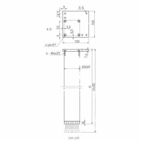 Set 4 picioare masa NM-60R H710 mm, 60x60 mm, inox [2]
