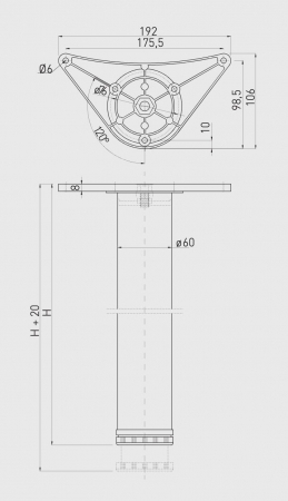 Picior masa A6 710 mm, alb mat [1]