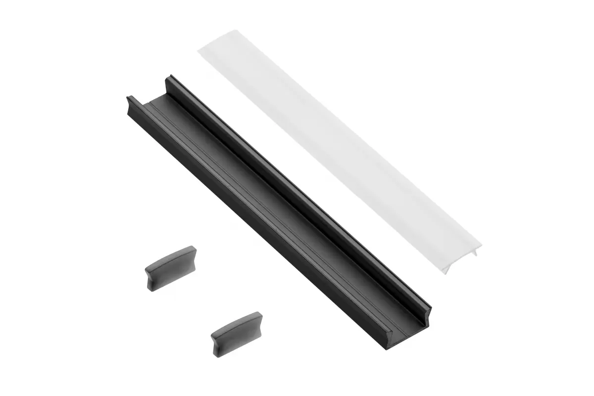 LED ленти и аксесоари - Set profil aplicat banda LED MINI + dispersor + capace laterale, 2 m, negru mat