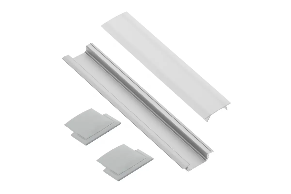LED szalag profil - Set profil incastrat banda LED GLAX + dispersor + capace laterale, 2 m, gri