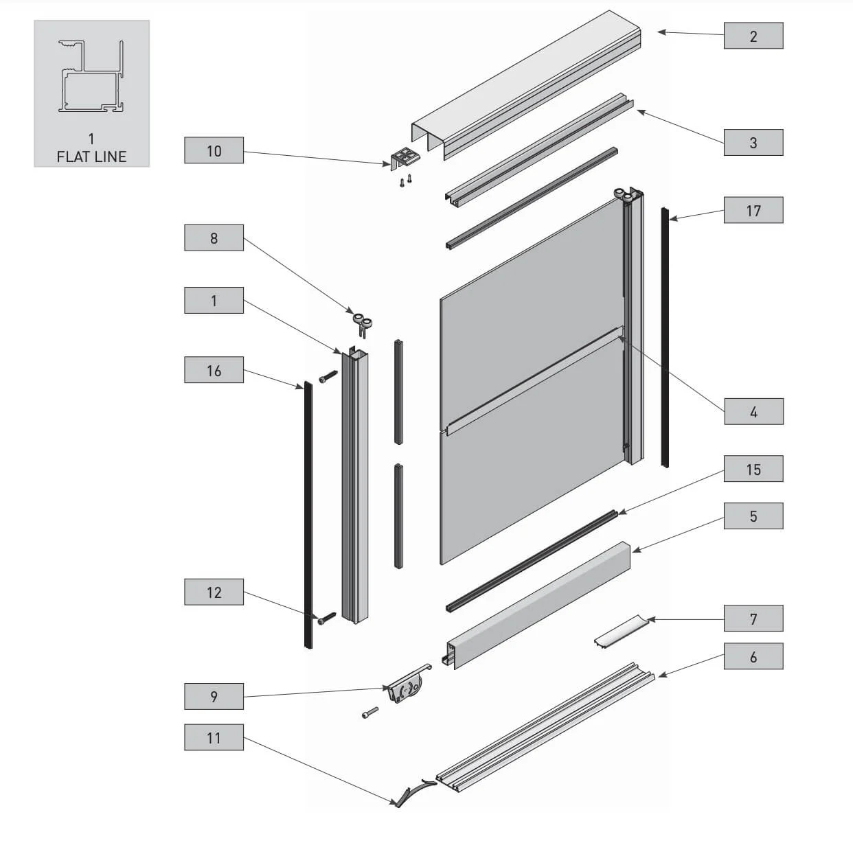 Sistem usi culisante sticla FLAT LINE, 10 mm, aluminiu [2]