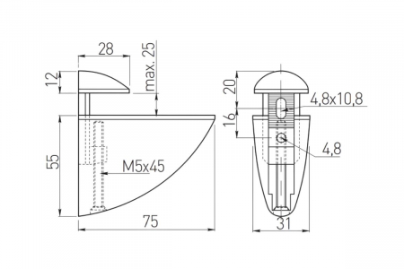Suport polita (raft) sticla PELIKAN Mediu 75x55 mm, crom [1]