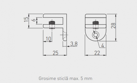 Suport raft (polita) sticla HS0 max. 5 mm, cromat [1]