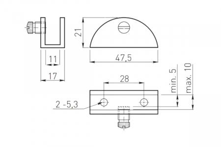 Suport raft/ polita sticla HS2, 5-10 mm, crom [1]