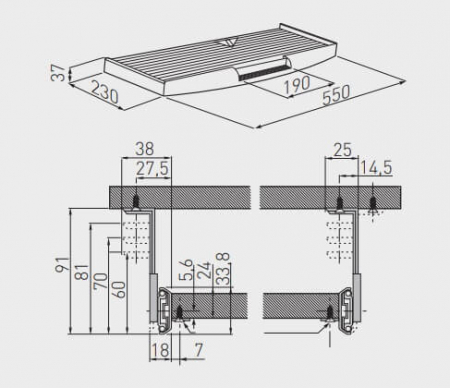 Suport tastatura, glisiera 27 mm, gri [1]
