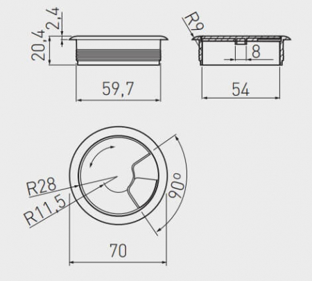 Trecere cabluri Ø60 mm, plastic, negru mat [1]