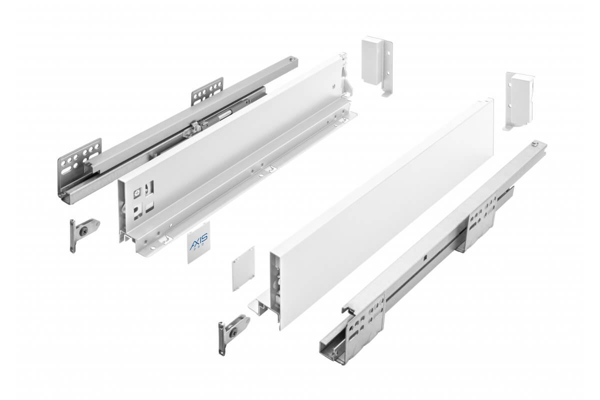 Sertar AxisPro H120 mm, 400 mm, soft-close, extragere totala, 40 kg, alb 400 mm