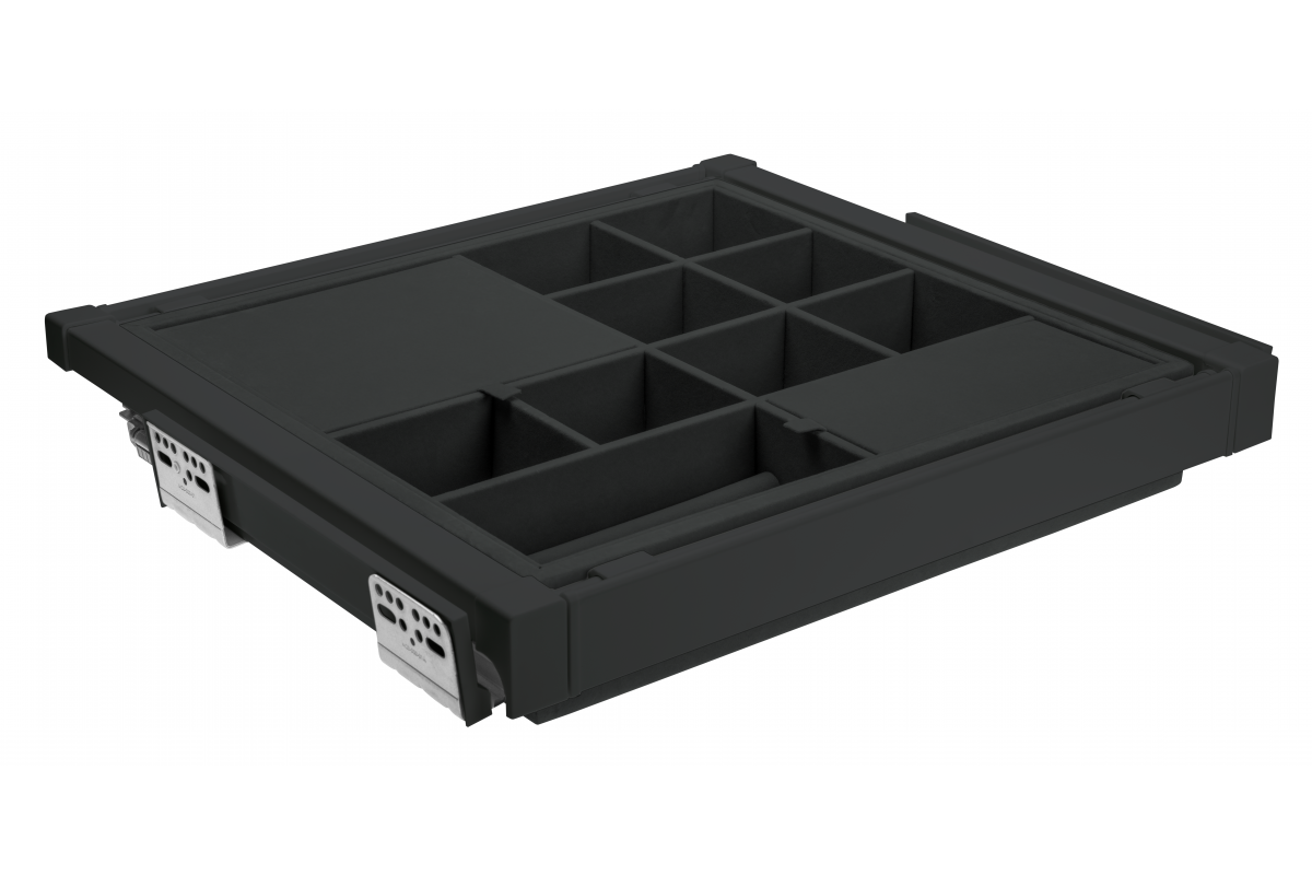 Sertar organizator ELITE 600 mm, soft-close, negru mat 700 mm