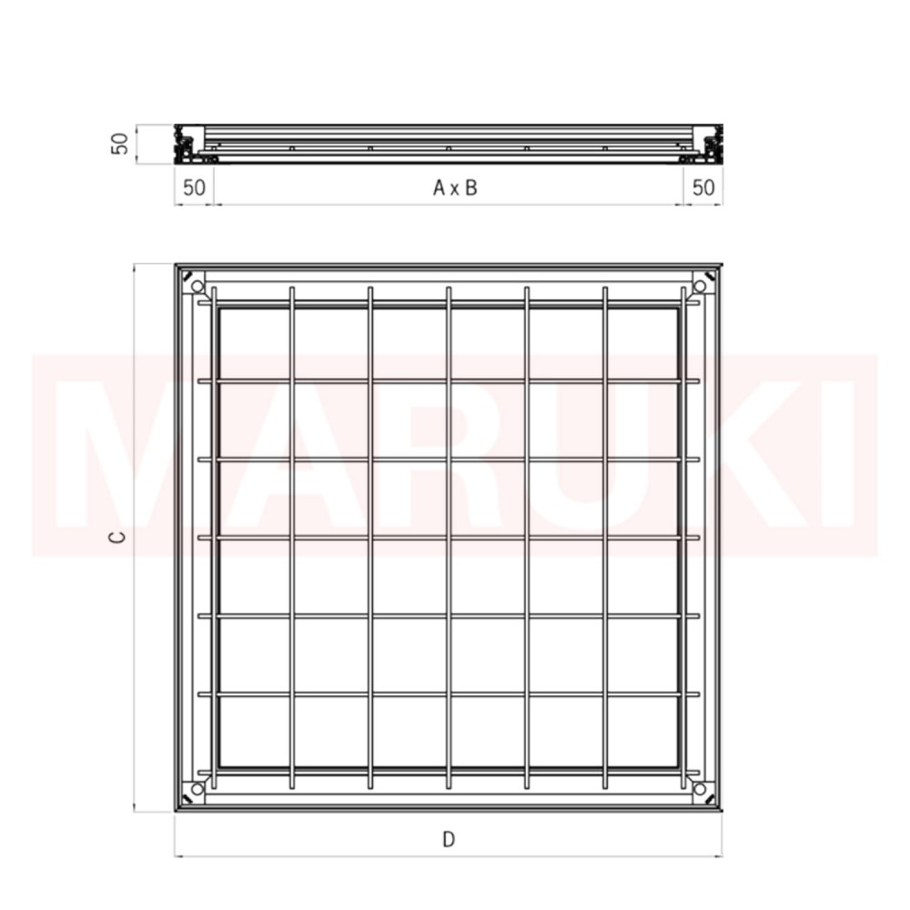 Capac de acces placabil ACO AL UNIFACE Shallow, etans, pentru interior, dimensiune utila  600x600mm, inaltime 50mm, din aluminiu [3]
