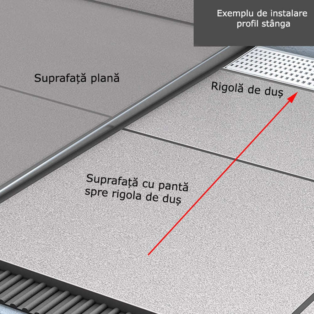 Profil din inox pentru compensare panta dus, ACO ShowerStep, stanga, lungime 1490mm, inaltime 12.5mm, finisaj mat [2]