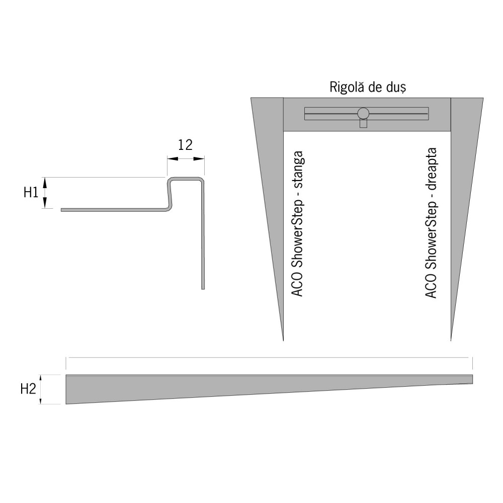 Profil din inox pentru compensare panta dus, ACO ShowerStep, dreapta, lungime 990mm, inaltime 12.5 mm, finisaj mat [4]