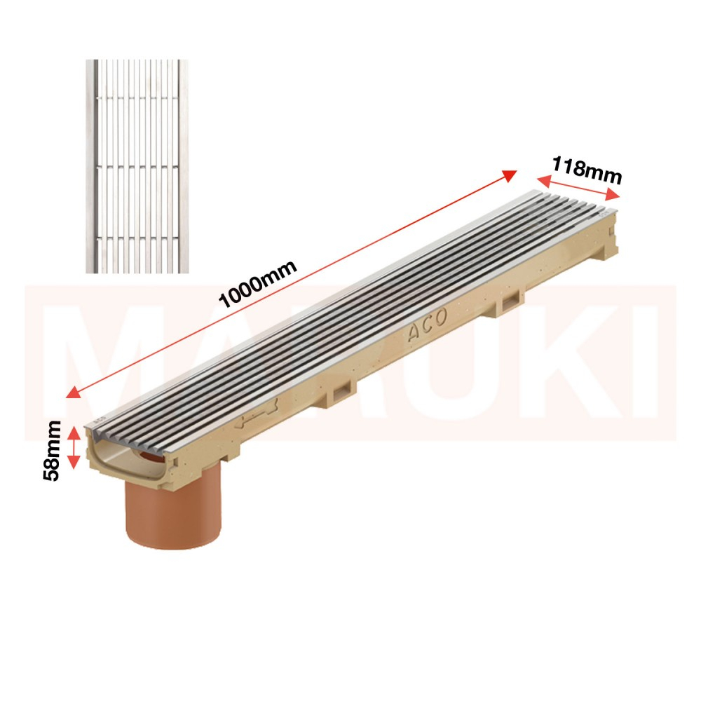 Rigola ACO Self Euroline 60 din beton cu polimeri, cu inaltime redusa, gratar cu profile triunghiulare din inox, lungime 100cm, DN100 [2]