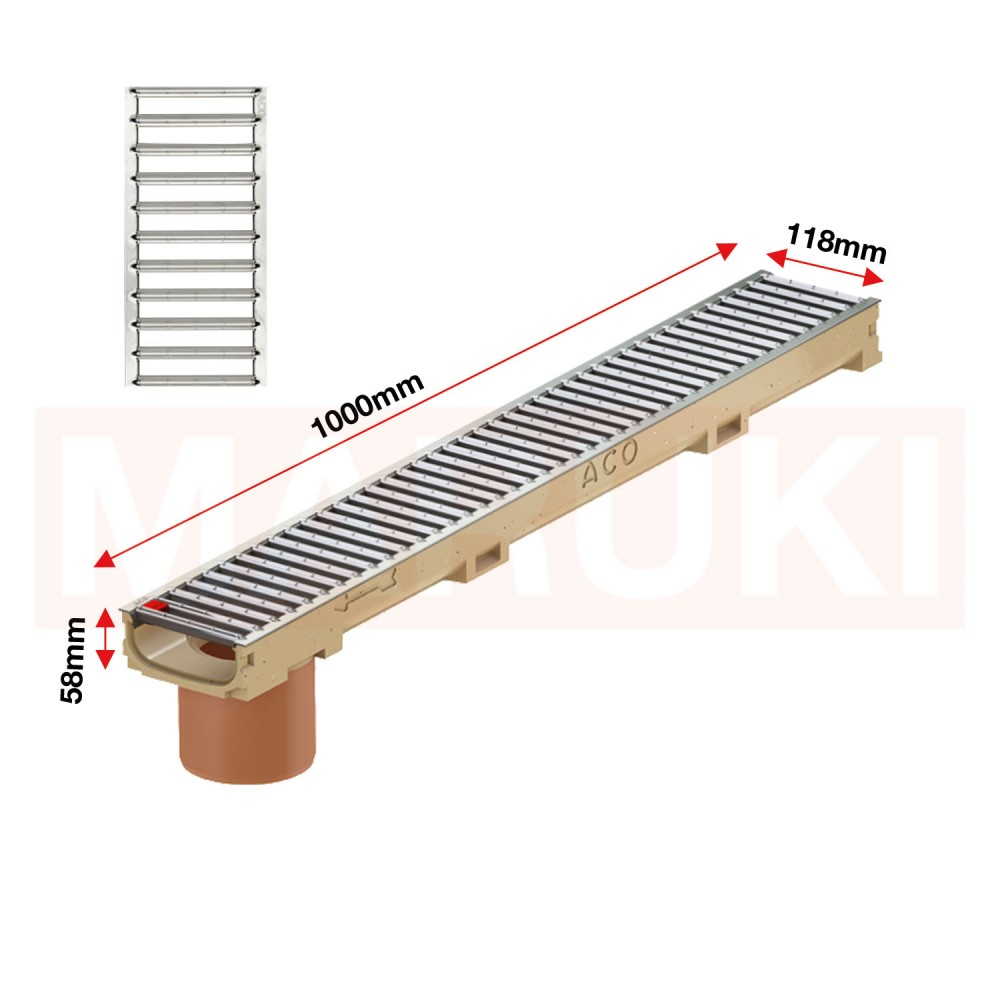 Rigola ACO Self Euroline 60 din beton cu polimeri, cu inaltime redusa, gratar nervurat din inox, lungime 100cm, DN100 [2]