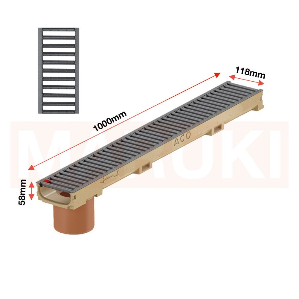 Rigola ACO Self Euroline 60 din beton cu polimeri, cu inaltime redusa, gratar nervurat din otel zincat antracit, lungime 100cm, DN100 [2]