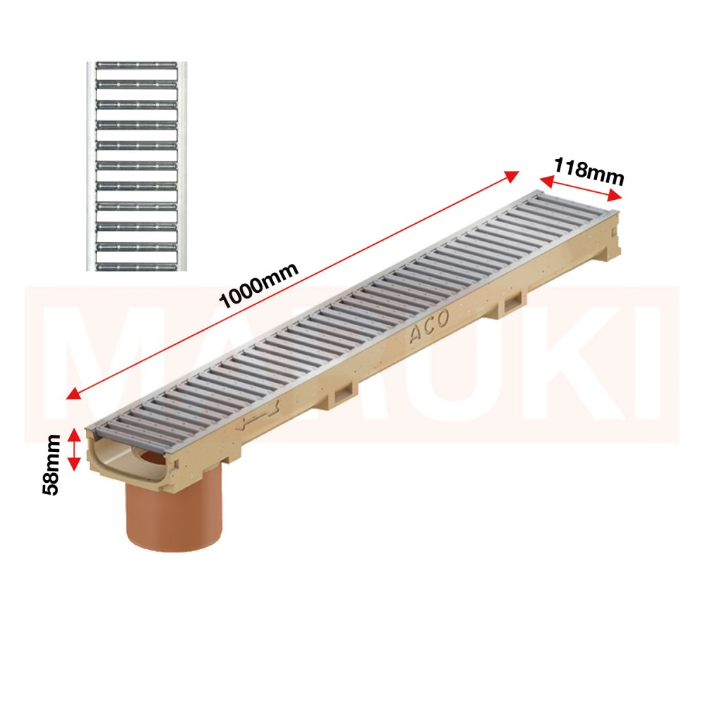 Rigola ACO Self Euroline 60 din beton cu polimeri, cu inaltime redusa, gratar nervurat din otel zincat natur, lungime 100cm, DN100 [2]