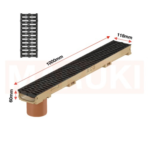 Rigola ACO Self Euroline 60 din beton cu polimeri, cu inaltime redusa, gratar nervurat din polipropilena, antiderapant, lungime 100cm, DN100 [2]