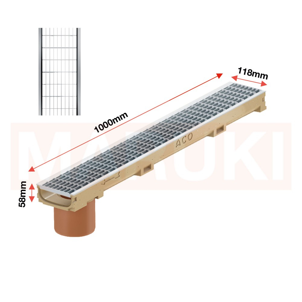 Rigola ACO Self Euroline 60 din beton cu polimeri, cu inaltime redusa, gratar retea din inox, lungime 100cm, DN100 [2]