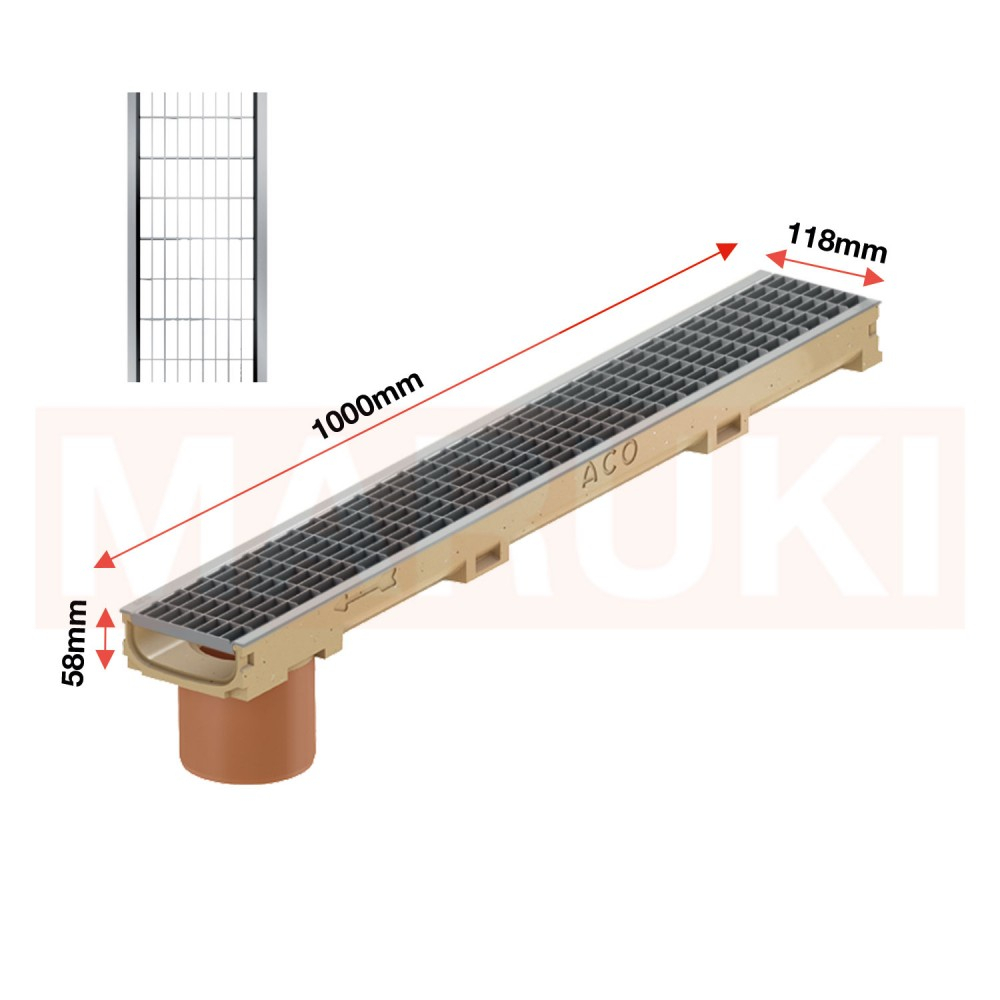 Rigola ACO Self Euroline 60 din beton cu polimeri, cu inaltime redusa, gratar retea din otel zincat natur, lungime 100cm, DN100 [2]