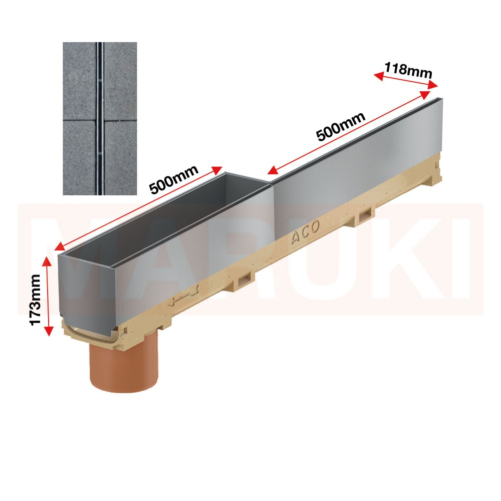 Rigola ACO Self Euroline 60 din beton cu polimeri, cu inaltime redusa, gratar tip fanta h=10.5cm, element de revizie, lungime 100cm, DN100 [2]