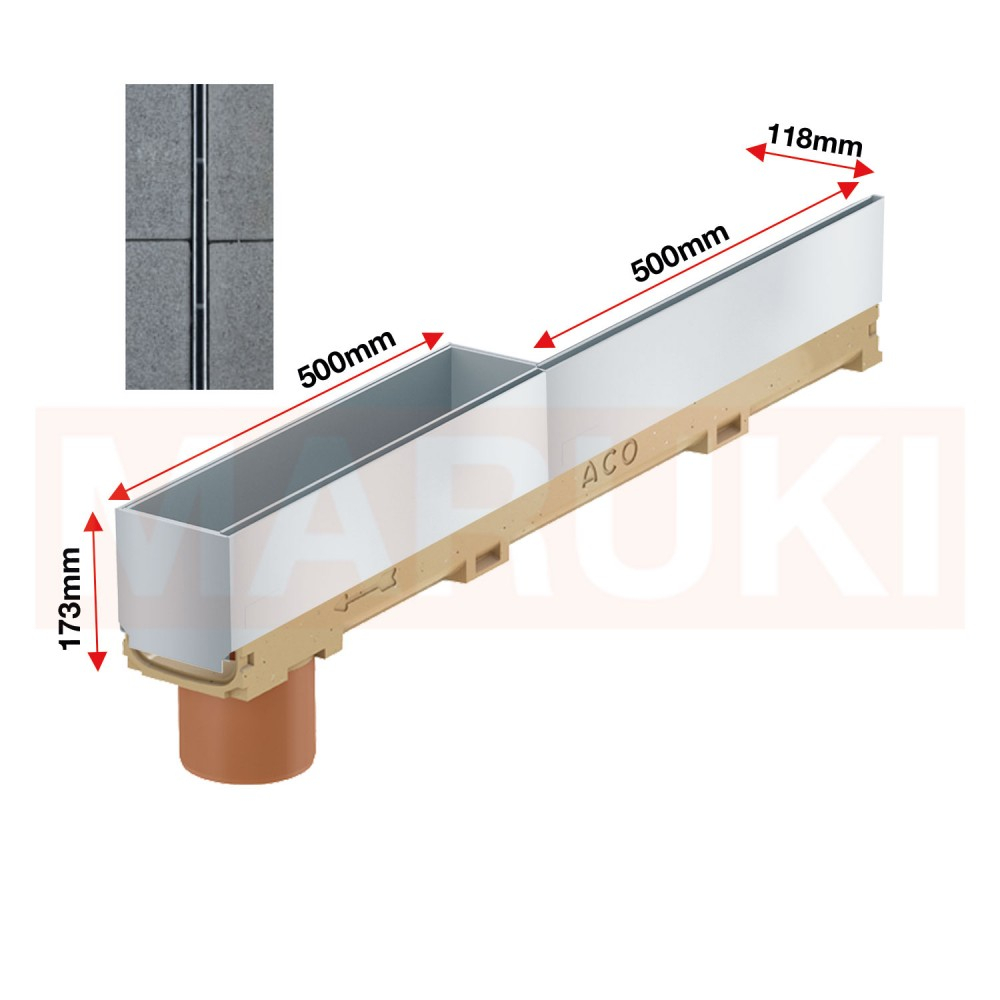 Rigola ACO Self Euroline 60 din beton cu polimeri, cu inaltime redusa, gratar tip fanta h=10.5cm si element de revizie din inox, lungime 100cm, DN100 [2]
