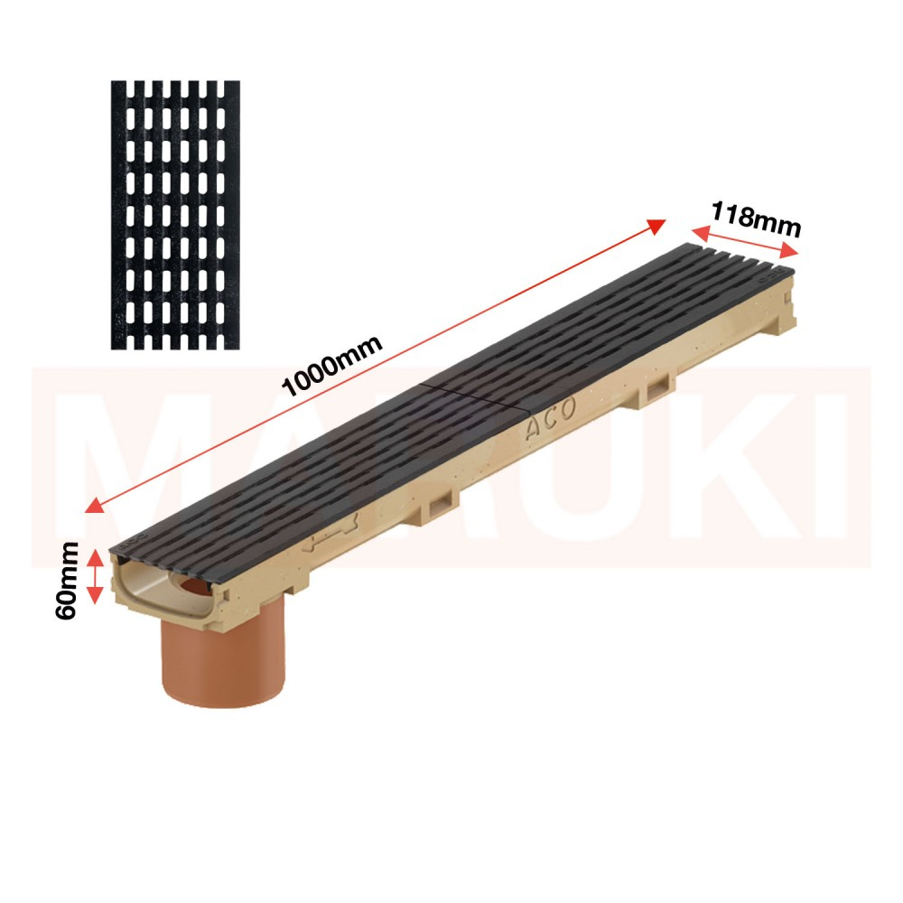 Rigola ACO Self Euroline 60 din beton cu polimeri, cu inaltime redusa, gratar tip Intercept din fonta neagra, lungime 100cm, DN100 [2]