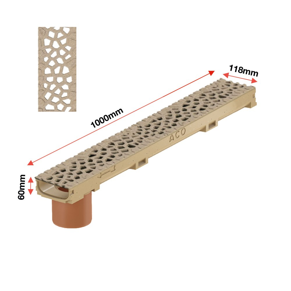 Rigola ACO Self Euroline 60 din beton cu polimeri, cu inaltime redusa, gratar tip Voronoi din fonta culoare Citrine, lungime 100cm, DN100 [2]