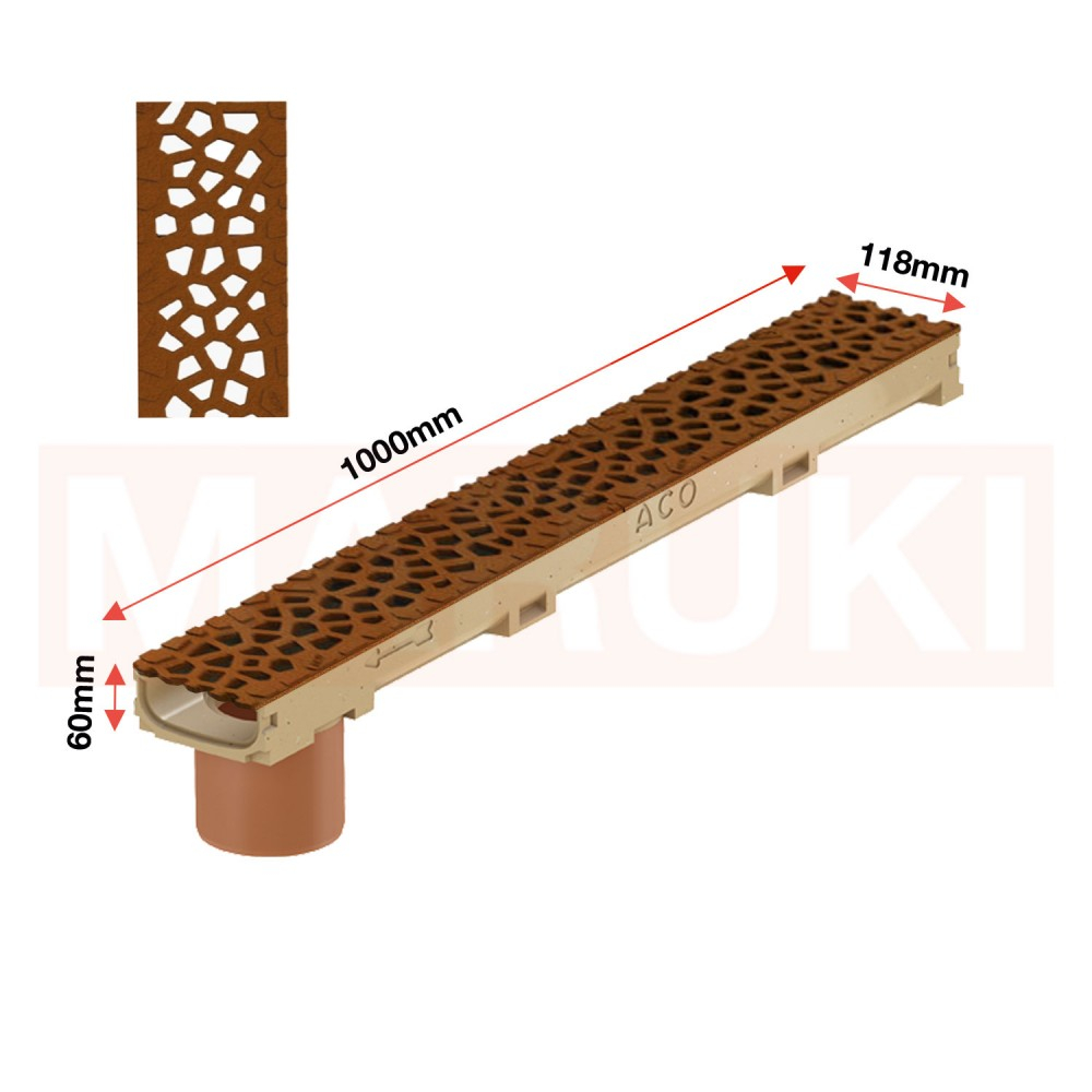 Rigola ACO Self Euroline 60 din beton cu polimeri, cu inaltime redusa, gratar tip Voronoi din fonta culoare Corten, lungime 100cm, DN100 [2]