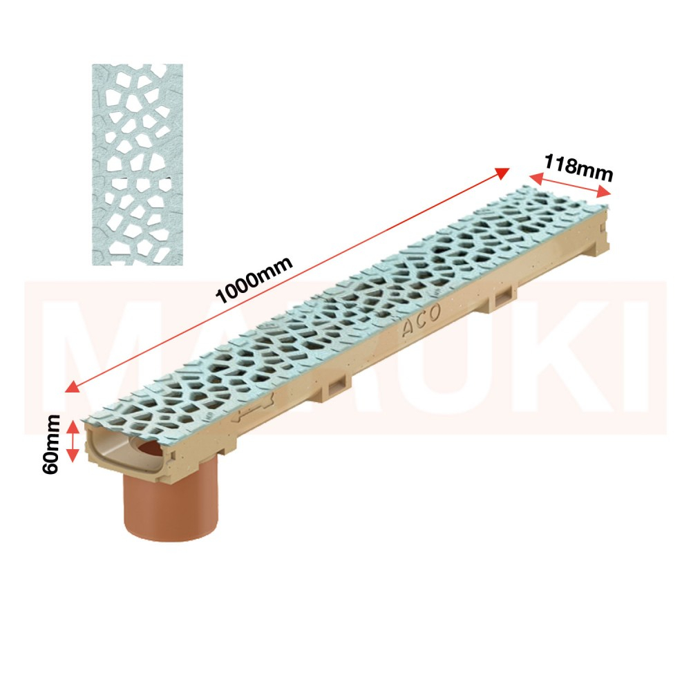 Rigola ACO Self Euroline 60 din beton cu polimeri, cu inaltime redusa, gratar tip Voronoi din fonta culoare Perle, lungime 100cm, DN100 [2]