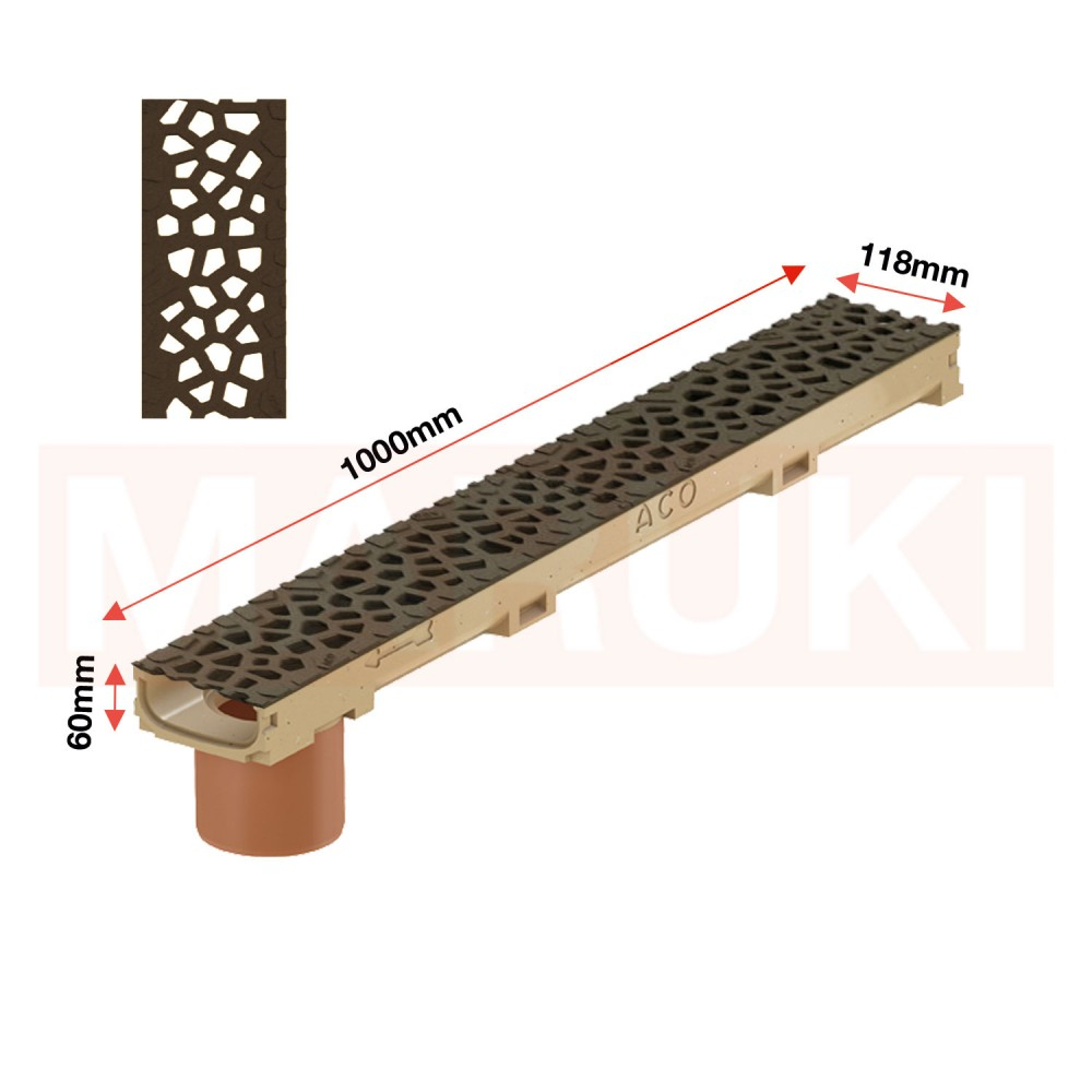 Rigola ACO Self Euroline 60 din beton cu polimeri, cu inaltime redusa, gratar tip Voronoi din fonta culoare Quartz, lungime 100cm, DN100 [2]