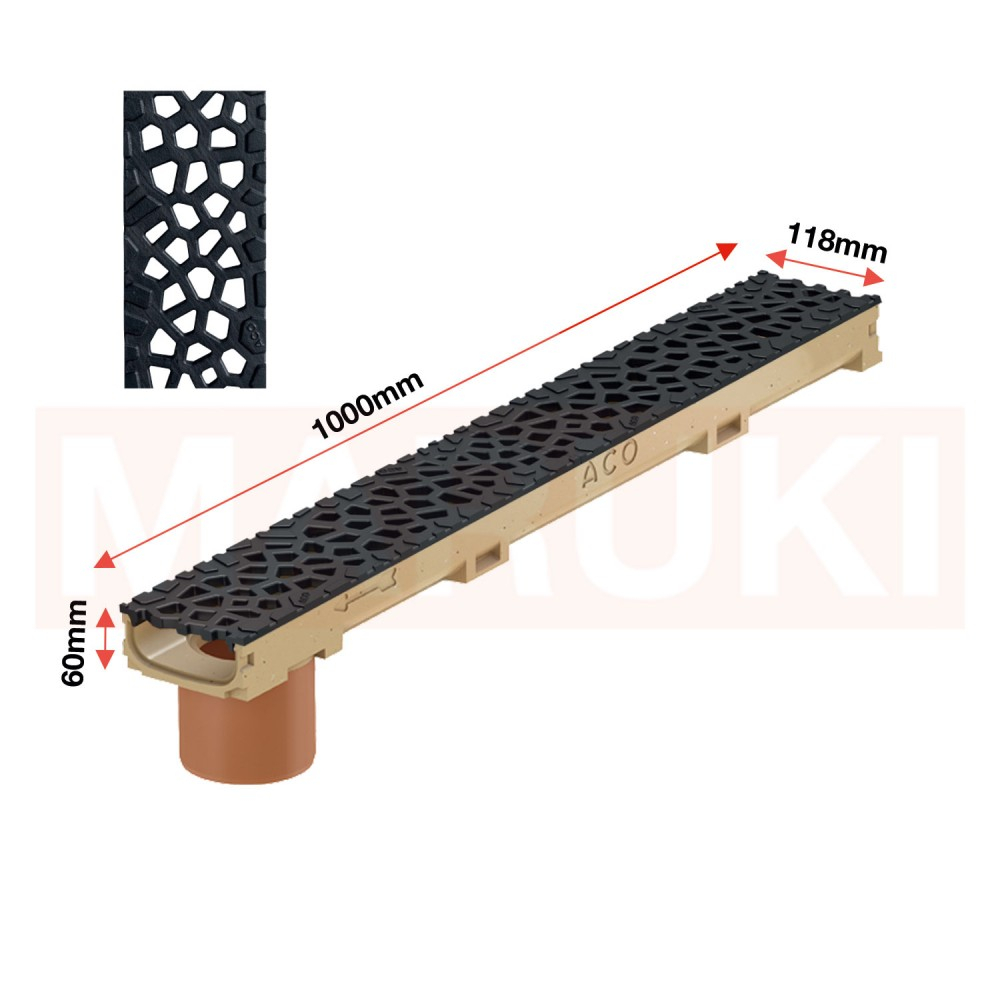Rigola ACO Self Euroline 60 din beton cu polimeri, cu inaltime redusa, gratar tip Voronoi din fonta neagra, lungime 100cm, DN100 [2]