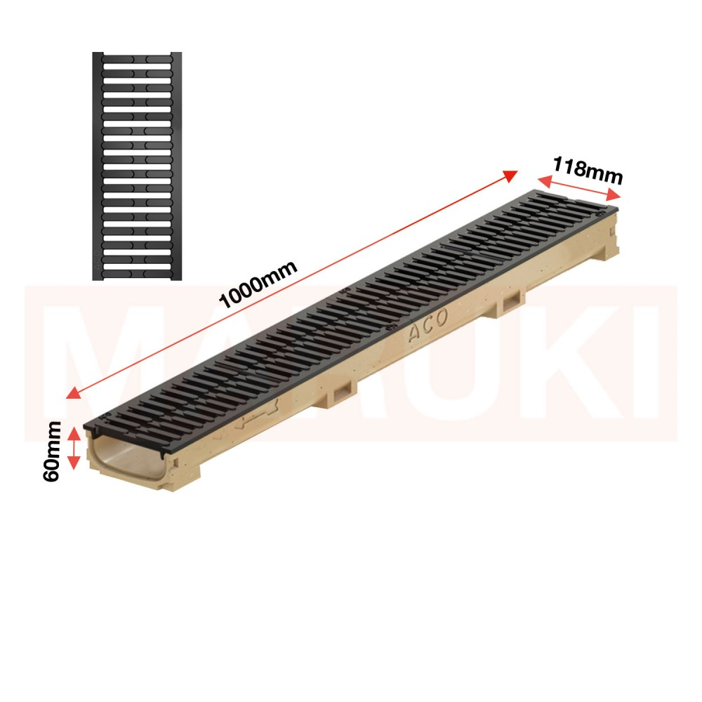 Rigola ACO Self Euroline 60 din beton cu polimeri, gratar nervurat din fonta, lungime 100cm, trafic auto B125 [2]