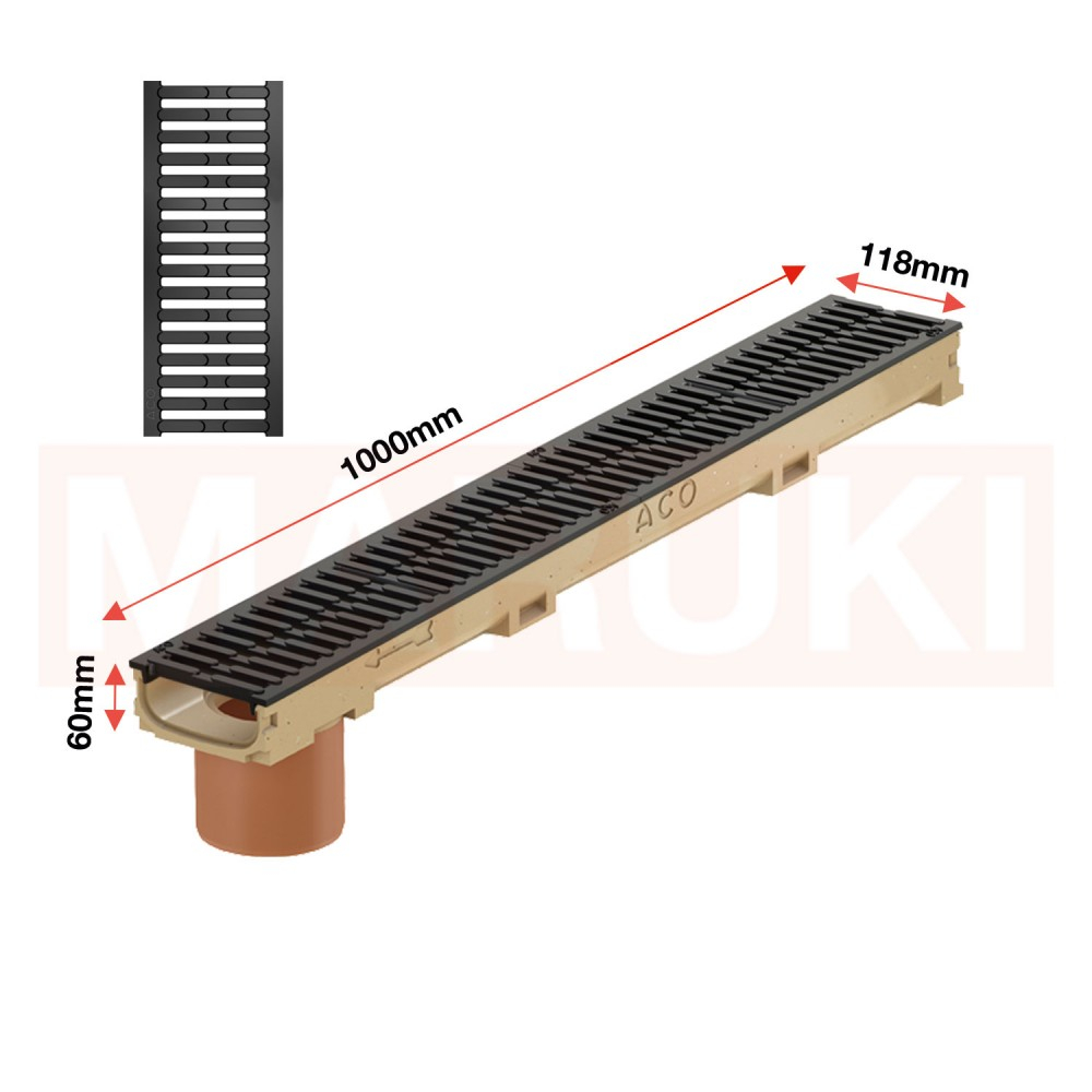 Rigola ACO Self Euroline 60 din beton cu polimeri, cu inaltime redusa, gratar nervurat din fonta, lungime 100cm, DN100, trafic auto B125 [2]