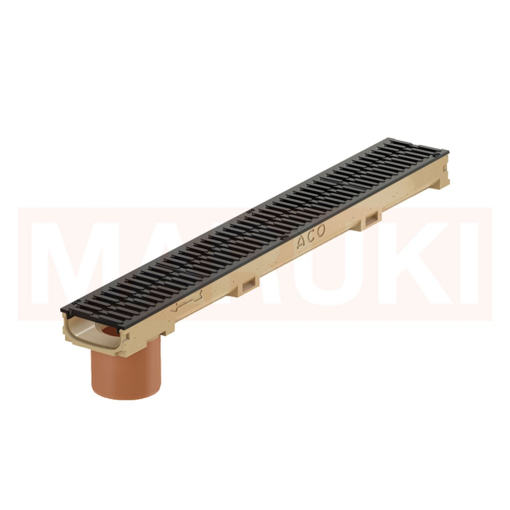 Rigola ACO Self Euroline 60 din beton cu polimeri, cu inaltime redusa, gratar nervurat din fonta, lungime 100cm, DN100, trafic auto B125 [1]