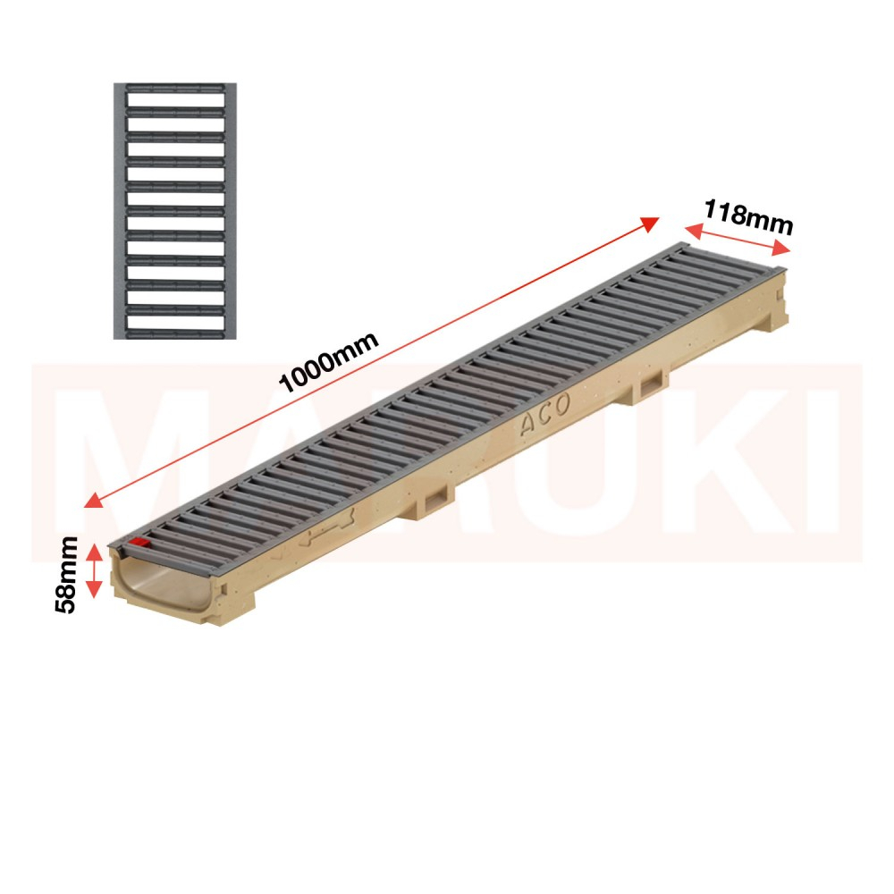 Rigola ACO Self Euroline 60 din beton cu polimeri, gratar nervurat din otel zincat antracit, lungime 100cm [2]