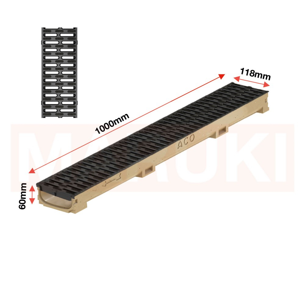Rigola ACO Self Euroline 60 din beton cu polimeri, gratar nervurat din polipropilena, antiderapant, lungime 100cm [2]