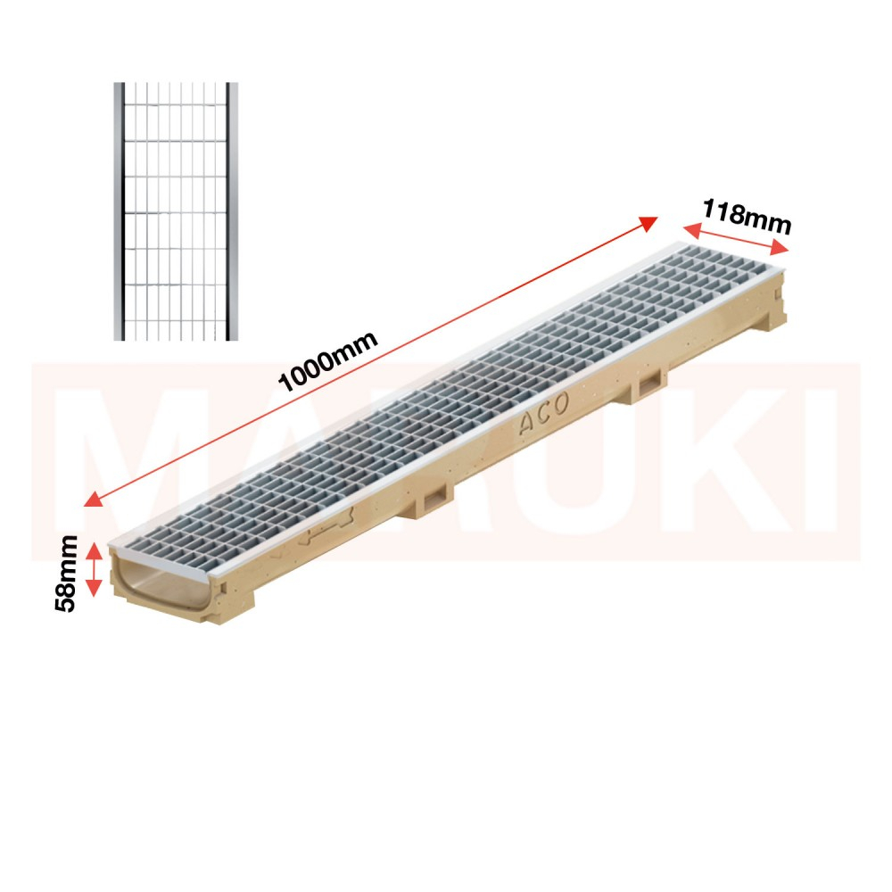 Rigola ACO Self Euroline 60 din beton cu polimeri, gratar retea din inox, lungime 100cm [2]