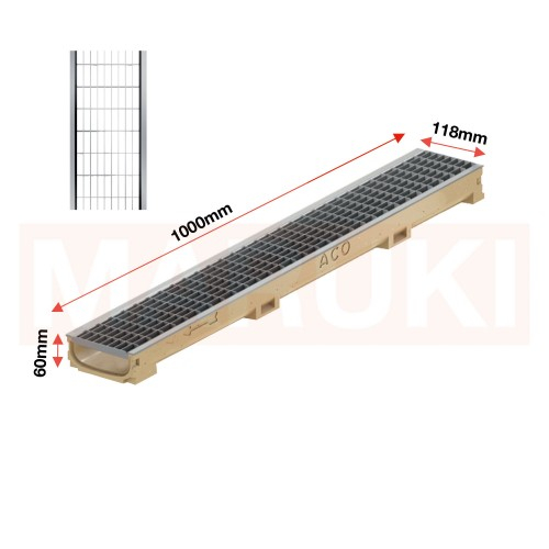 Rigola ACO Self Euroline 60 din beton cu polimeri, gratar retea din otel zincat natur, lungime 100cm [2]