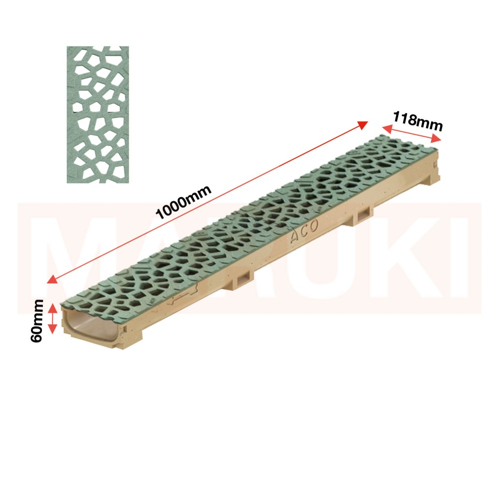 Rigola ACO Self Euroline 60 din beton cu polimeri, gratar tip Voronoi din fonta culoare Malachite, lungime 100cm [2]