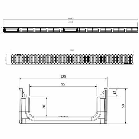 Set 5 rigole cu inaltime redusa ACO EasyLine, gratar PP, A15, lungime 5000x125x50mm si accesorii [7]