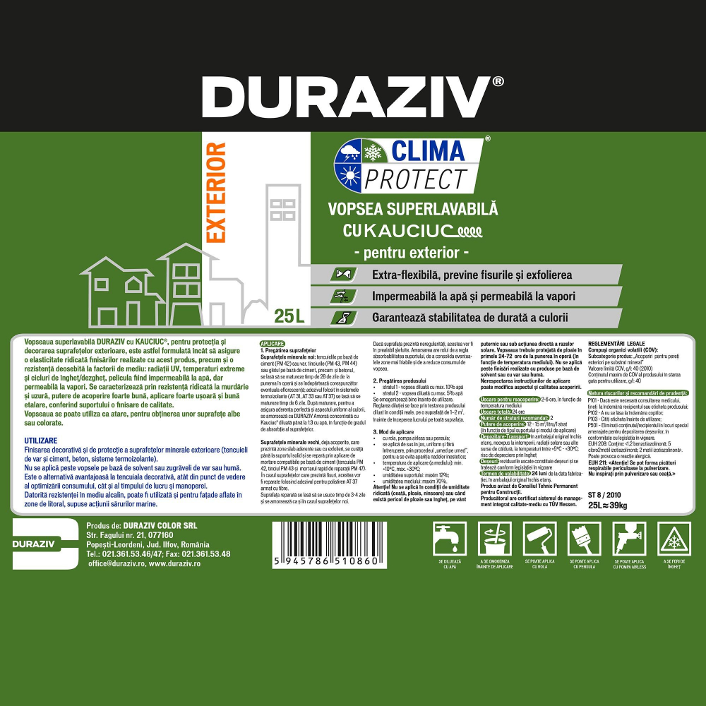 Vopsea superlavabila alba pentru exterior, rezistenta la murdarie si uzura, Duraziv Clima Protect [2]