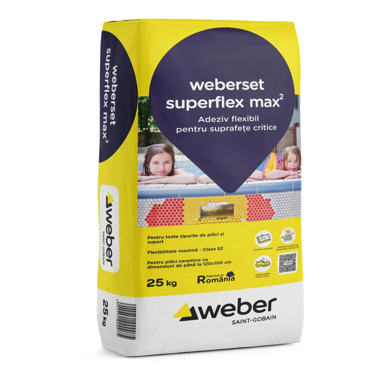 Adezivi - Adeziv flexibil placari ceramice, interior/exterior, Weber Superflex Max2, gri, 25 kg