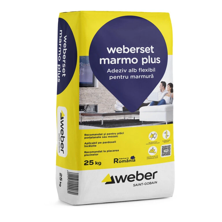 Marmura - Adeziv pentru piatra naturala si placari portelanate, Weber Marmoplus, 25 kg