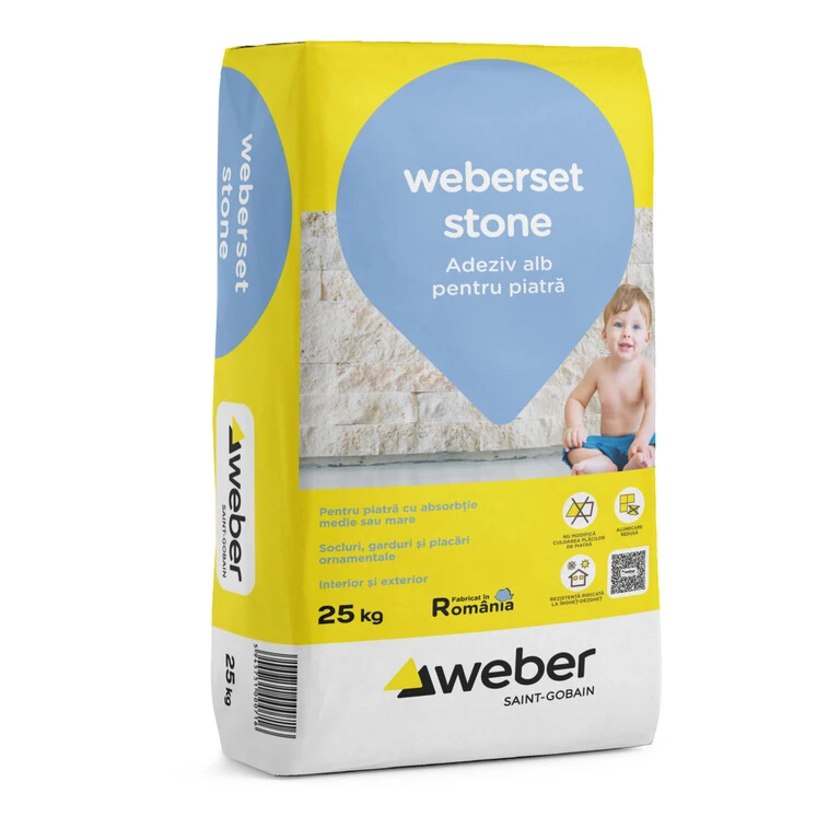 Piatra Naturala - Adeziv pentru piatra naturala Weberset Stone, alb, 25 kg