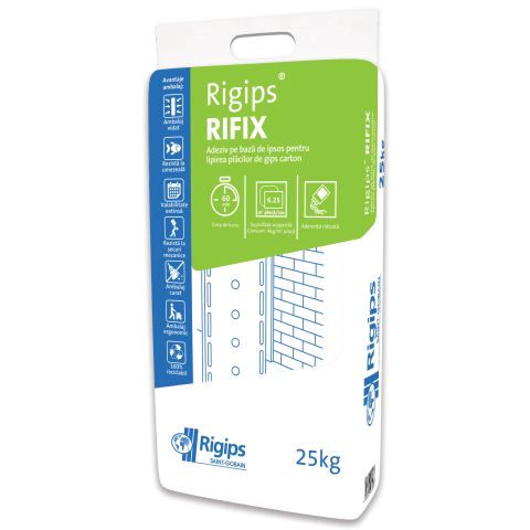 Pe baza de ipsos - Adeziv Rigips Rifix 25 kg | Lipire plăci gips-carton | Tina 20 Depozit